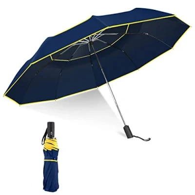 Imagen de Kalolary Paraguas de Golf 62 Pulgadas Apertura Automática a Prueba Viento Compacto Grande Doble Toldo Plegable Viaje lluvia Gran Tamaño Fuerte (Azul)