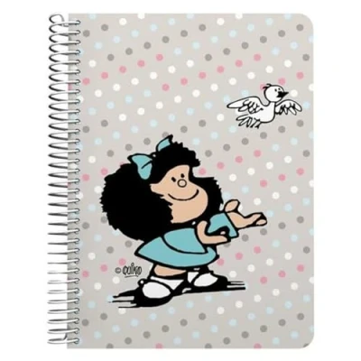 Imagen de Grafoplás Cuaderno Cuarto, Mafalda Bird, 80 Hojas Cuadriculadas 4x4 90 gramos, Tapa Plastico, Espiral con Cierre Coil Lock, Certificado FSC, Perfecto para Tomar Notas