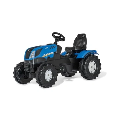 Imagen de ROLLY TOYS 601295 Tractor rollyFarmtrac New Holland, de Pedales con capó para Abrir, Ajuste Asiento, neumáticos silenciosos, Protector Cadena, a Partir 3 años, Color Azul