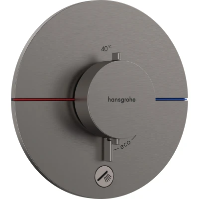 Imagen de hansgrohe ShowerSelect Comfort S, termostato empotrado con una salida adicional, botón de seguridad (SafetyStop) a 40C, redondo para ducha/bañera, 1 función, cromo negro cepillado