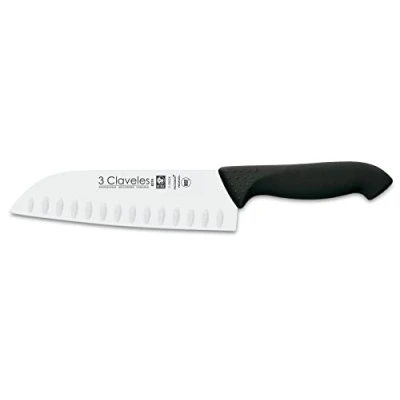 Imagen de 3 Claveles Cuchillo santoku alveolado Proflex de 18 cm, Acero Inoxidable, Negro
