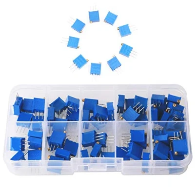 Imagen de GTIWUNG 12 Valores 60 piezas 100 a 500K ohm 3296W Kit de surtido potenciómetro recortador vueltas múltiples paquete en una caja plástico transparente