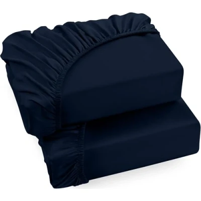 Imagen de Utopia Bedding Juego de 2 Sabana Bajera 160x200 Azul Marino Bolsillo Profundo Microfibra Cepillada (Cama 160)