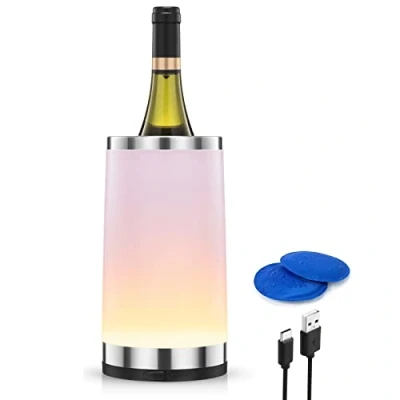Imagen de Elrigs enfriador de vino con lámpara táctil Ambient RGB recargable, botellas 2 almohadillas refrigeración para 750 ml espumoso/vino, ideal como regalo hombres