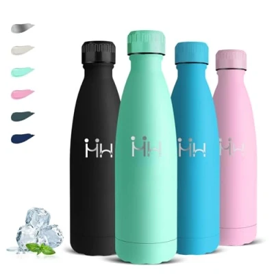 Imagen de Botella Agua Acero Inoxidable 0.5l Termica, Sin BPA, Cantimplora Inoxidable, A Prueba de Fugas, Doble Aislamiento, Garrafa Termica para la Escuela, Viajar, Oficina, Cámping