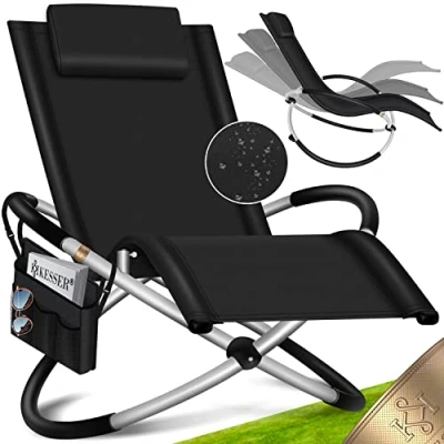 Imagen de KESSER® tumbona de relax con bolsa + cubierta, jardín, plegable, columpio, sillón reclinable, ergonómico, carga 180 kg, color negro