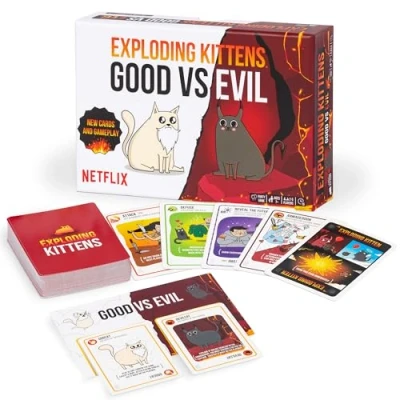 Imagen de Exploding Kittens Good vs. Evil 55 Cartas inspiradas en la Serie de Netflix Eleva Nuevos Personajes Juegos Familiares para Niños y Adultos