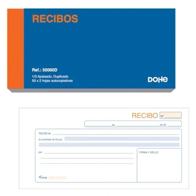 Imagen de Dohe Talonarios Recibos de Pago Duplicados (10 uds.) Blocs para Alquiler, Compras o Cobros, 50 Hojas con Copia por Talonario, Tamaño 21x10 cm, Material Oficina