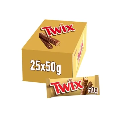 Imagen de Twix Chocolatina con Galleta crujiente y suave caramelo recubiertos de chocolate leche (25 x 50g)