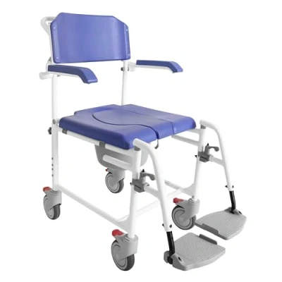 Imagen de KMINA PRO Silla Ducha Mayores con Ruedas (Versión 2.0 Frenos Mejorados), Baño Ancianos Ruedas, WC Personas Mayores, Agujero, Inodoro Adultos Azul