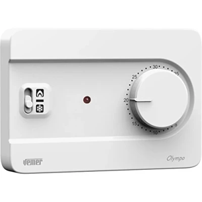 Imagen de VEMER VE757500 Termostato de Pared con Pomo, Utilizable para Calefacción y Aire Acondicionado, Alimentación 230V, Blanco