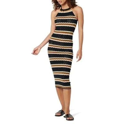 Imagen de The Drop Vestido Midi Jayla En Croché de Tirantes para Mujer, Rayas Negras Neutras, XXS