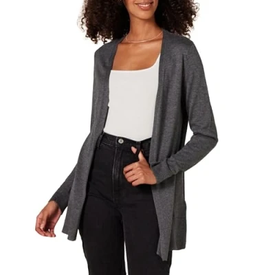 Imagen de Amazon Essentials Jersey Cárdigan Ligero de Abertura Fronta (Disponible en Tallas Grandes) Mujer, Carbón Mezcla, M