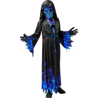 Imagen de Bristol Novelty Disfraz de la muerte en color azul oficial, para Halloween, talla M, 7 a 8 años Halloween
