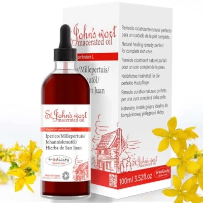 Imagen de Aceite Hiperico Hierba de San Juan Hidratante y Reparador la Piel el Cabello. Antiestrias Embarazo, Masaje Corporal, Anticelulitico Reafirmante Anti Edad Facial (100 ml)