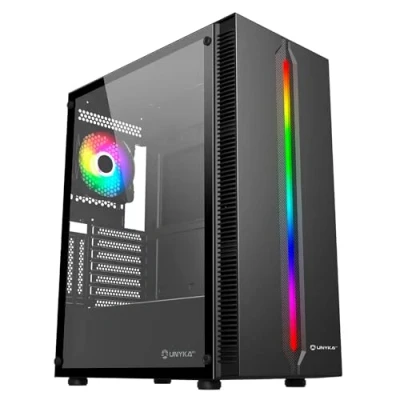 Imagen de UNYKAch Caja Gaming ATX Armor Lumina Black con Frontal Tira de Led ARGB, Rejillas Verticales Refrigeración, Panel Lateral Vidrio Templado y un Ventilador ARGB 120 mm