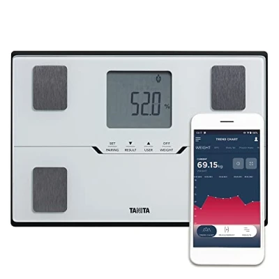 Imagen de TANITA BC 401 Báscula inteligente de composición corporal familiar compacta blanca con aplicación para seguimiento actividad física