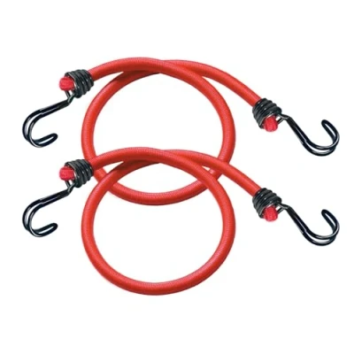 Imagen de Master Lock 3020EURDAT elásticas, Paquete de 2 Tensores, 60 cm Cuerda, Gancho Invertido Optimo para Sujetar Cargas Pequeñas, Camping, Mudanzas, Rojo