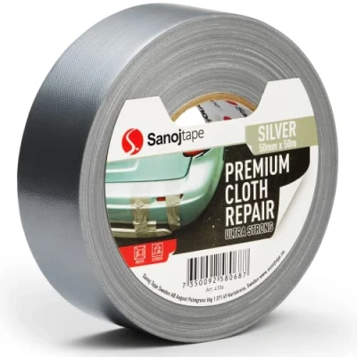 Imagen de Cinta Americana de Color Plata Reparación Profesional y Gaffer Tela Superresistente Sanojtape 50mm x 50m