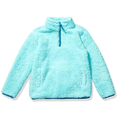 Imagen de Amazon Essentials Chaqueta de Forro Polar Sherpa con Cremallera 1/4 Niña, Azul Agua, 11 12 años