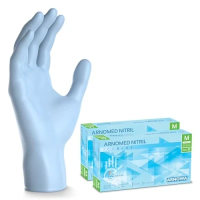 Imagen de ARNOMED guantes nitrilo talla M, azul claro, de nitrilo, 200 unidades (2 cajas), desechables sin polvo, goma látex, en tallas XS, S, L y XL