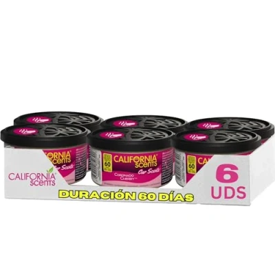 Imagen de California Scents Ambientador de coche en Lata 6 Pack Fragancia Duradera Cereza (Hasta 30 Días) Control Intensidad Olor para un Ambiente Fresco y Personalizado tu Coche, 42g