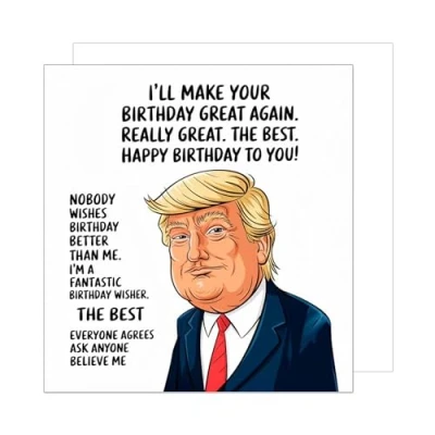 Imagen de Edition Seidel tarjeta de cumpleaños cuadrada premium con sobre, felicitación Happy Birthday texto en alemán para hombre, mujer, novio, novia, Donald Trump divertida (GQ404 SW025)