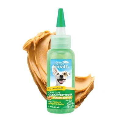 Imagen de Fresh Breath by TropiClean Gel de Cuidado Bucal para Perros Dientes Limpios, Sin Cepillado Combate la Placa y el Sarro Sabor Mantequilla Maní 59 ml