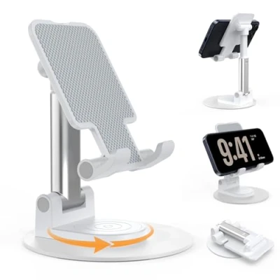 Imagen de BHHB Soporte Móvil, suporte telemovel Mesa Ajustable Móvil para Teléfono iPhone 14/13 /12 /X / 8 Plus, iPad Mini, Huawei, Galaxy S6/S7/S8 Blanco
