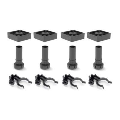 Imagen de Emuca Patas para mueble de cocina con base cuadrada, pies plástico muebles color negro, Lote 4 regulables alto 120mm