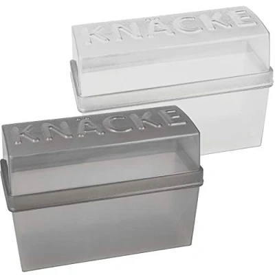 Imagen de COM FOUR® 2x Latas para Pan Crujiente con Tapa Cajas de Almacenamiento herméticas Caja 1,65 litros la Cocina y Llevar Aprox. 20x9x14cm (2 piezas gris/blanco)