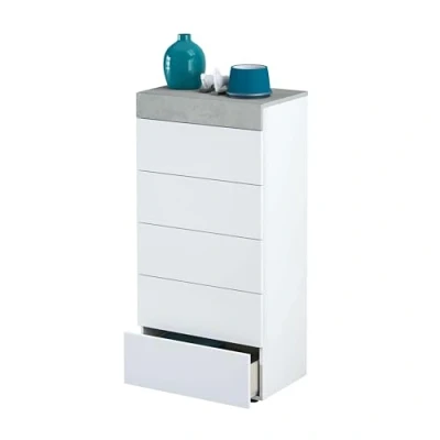 Imagen de Habitdesign Cómoda, Sinfonier 5 Cajones, Modelo Tekkan, Acabado en Blanco Artik y Gris Cemento, Medidas: 61 cm (Ancho) x 118 (Alto) 40 de (Fondo)