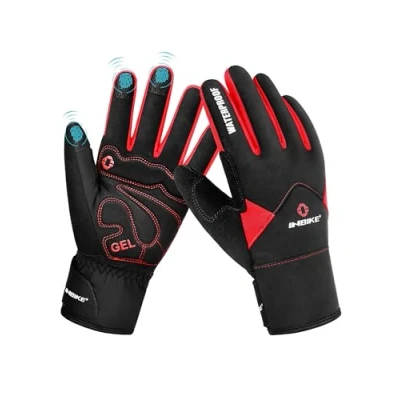 Imagen de INBIKE Guantes Ciclismo Invierno Hombre Mujer, De Pantalla Táctil para con Dedos Completos Cortavientos E Impermeable(Rojo,M)