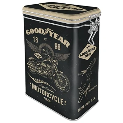 Imagen de Nostalgic Art Caja de café Retro Goodyear Motorcycle Idea Regalo para Amantes as Motos, Metal, Diseño Vintage, 1,3 l