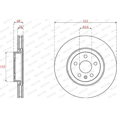 Imagen de FERODO DDF2693C Disco de freno 322 28 5 108 ventilado revestido sin tornillos VOLVO: XC60 II, V60 XC40