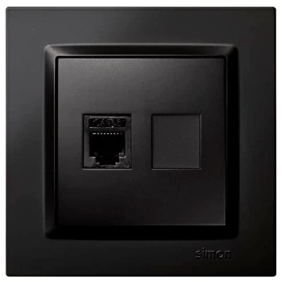 Imagen de Simon Enchufe Teléfono Fijo, Conector RJ11, Serie 10, Roseta de Pared, Empotrar, Fácil Instalar, Incluye Marco, Tapa y Mecanismo, Color Negro
