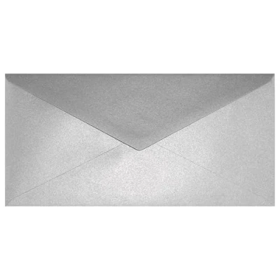 Imagen de Netuno 25 sobres largos plateados nacarados DIN DL 110x220mm 120g Aster Metallic Silver solapa engomada puntiaguda sin ventana metalizados americanos para invitaciones tarjetas boda facturas folleto