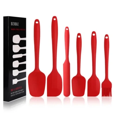 Imagen de BINHAI Juego de espátulas silicona Rojo 6 piezas Espátula goma antiadherente con núcleo acero inoxidable resistente al calor utensilios cocina para cocinar