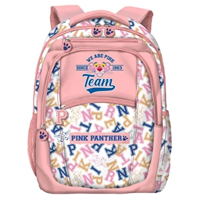 Imagen de DOHE Mochila Escolar 6 Bolsillos (1 para Ordenador Portátil), Tamaño Grande, Tirantes y Espalda Reforzados, Estudiantes, Pink Panther TEAM, Material Rosa
