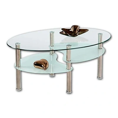 Imagen de Stella Trading 172407 Mesa Wave Transparente Vidrio/Acero Inoxidable con 2 estantes
