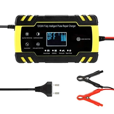 Imagen de ciciglow Cargador de Batería para Automóvil, Automático 12 V / 24 8 A, Carga 3 Etapas, 6 Modos con Pantalla Digital LCD(Enchufe la UE)