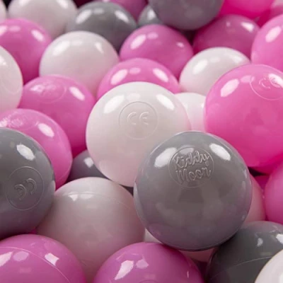 Imagen de KiddyMoon 50 ∅ 7Cm Bolas Colores De Plástico para Piscina Niños, Gris/Blanco/Rosa