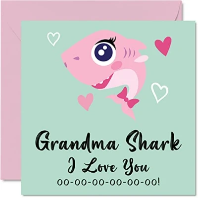 Imagen de tarjetas cumpleaños para abuela Grandma Shark Tarjeta día la madre nieto, feliz bebé pequeño, 145 mm x felicitación divertidas temporada