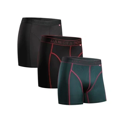 Imagen de DANISH ENDURANCE Juego De 3 Boxeadores Deportivos, Transpirables y Ligeros, absorben el Sudor, para Hombre, (1 Negro, 1 x Verde, púrpura, Negro/Rojo), 3XL,
