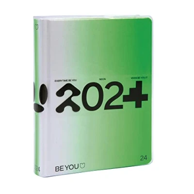 Imagen de BE YOU Color Neon agenda escolar 2023 2024, 12 meses, septiembre agosto con pegatinas y páginas para boceto, tapa transparente, tamaño grande 13,5 x 18,2 cm
