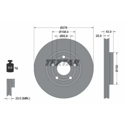 Imagen de TEXTAR 92327503 Disco de freno 278 25 05/05 108 ventilación interna revestido sin perno sujeción rueda, buje rueda FORD: Puma SUV