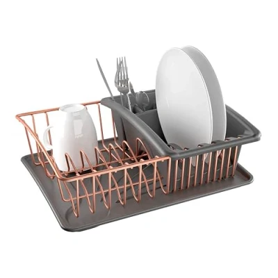 Imagen de Metaltex AQUATEX COPPER Escurreplatos con Bandeja. Acabado POLYTHERM COPPER. Color Cobre.