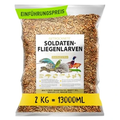 Imagen de Larvas de mosca soldado secas 2 kg (equivalente a 13 litros), Black Soldier Flys, comida para pájaros, alimento erizos con insectos, peces, aperitivo rico en proteínas