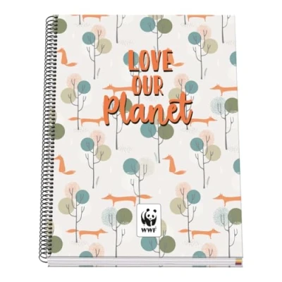 Imagen de DOHE Cuaderno A4 Cuadriculado Encuadernación Espiral, 100 Hojas de 90 g/m², Cuadrícula 5 mm, Tapa Dura, WWF Love Our Planet, Material Escolar