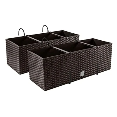 Imagen de 2 maceteros con aspecto de ratán, soportes, jardineras para balcón, jardineras, Umbra